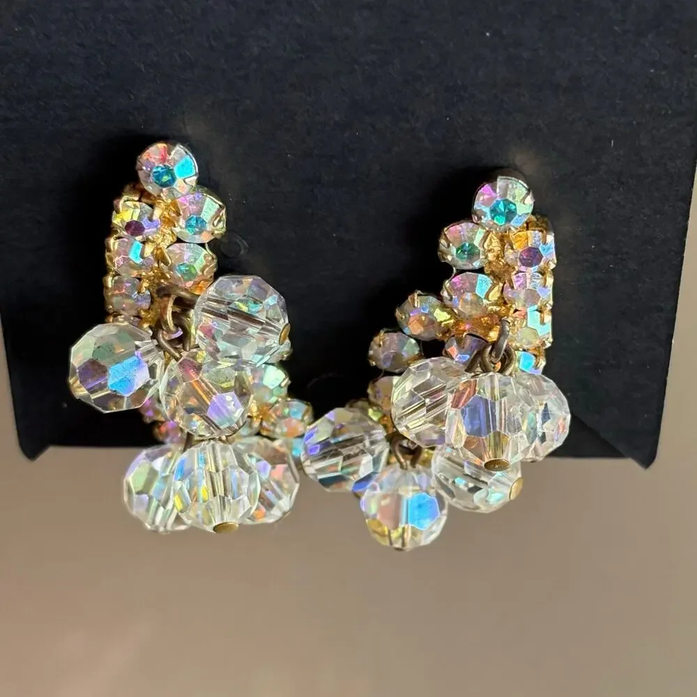 B29 Vintage Juliana Cha Cha‎ Earrings Women AB Crystal Wedding Statement - Picture 7 of 12